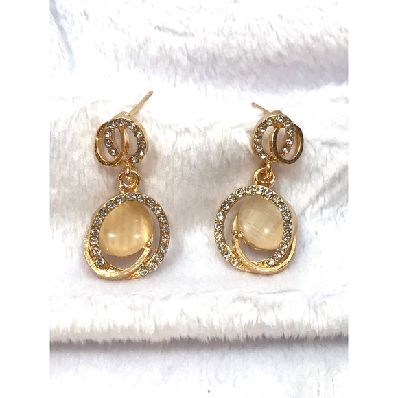 Gold Tone Trendy Round Drop Earrings with Cubic Zirconia - Picture 9 of 12